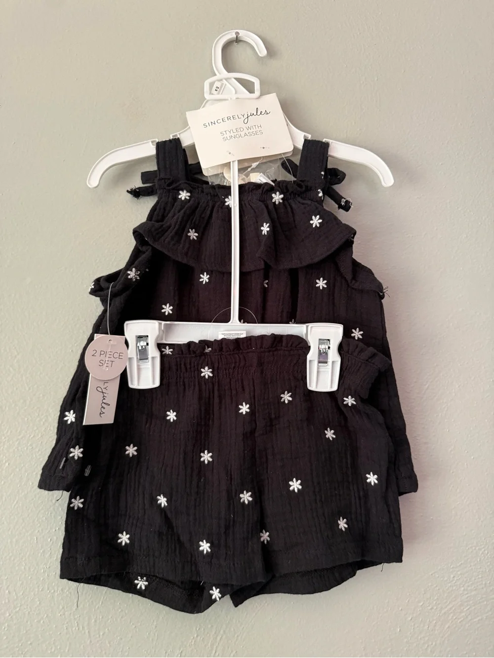 Sincerely Jules Black and White Floral Embroidered Two-Piece Set